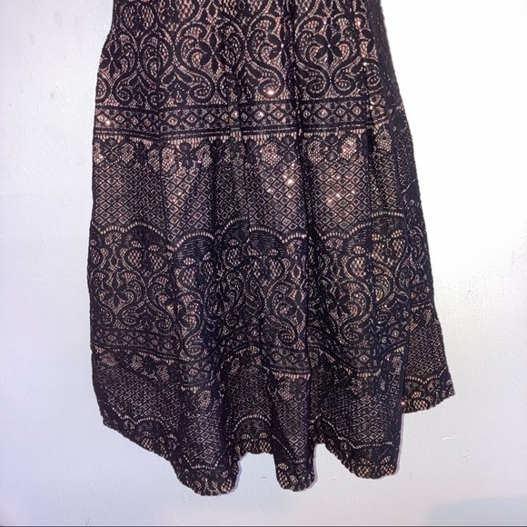 Chetta B Black Lace Rose Gold Sequin Sleeveless V neck Dress 8 - Picture 3 of 8